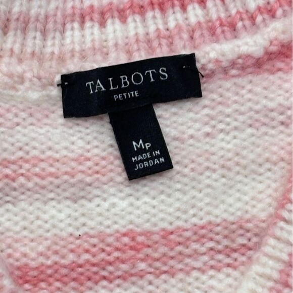 Talbots | Women’s Knit V-Neck Pink White Sweater Pink Size Mp - Picture 7 of 14
